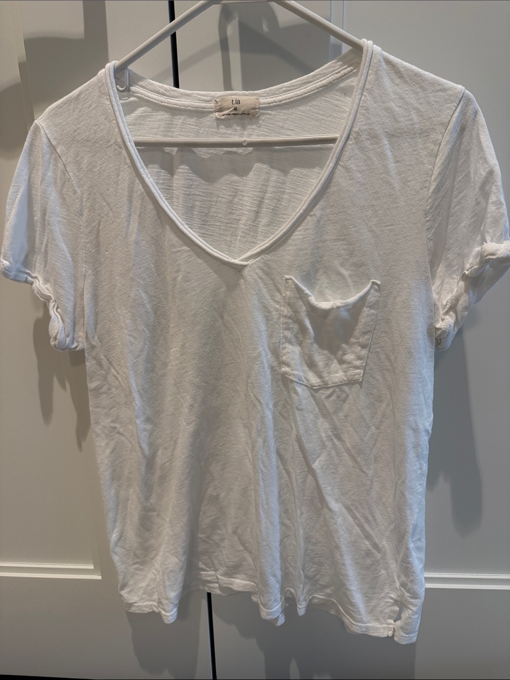 T.La White V-Neck Pocket Tee Shirt
